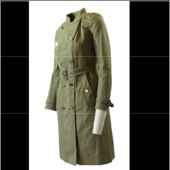 Tory Burch Vanna trench coat olive green sz 4 belt - Picture 2 of 8